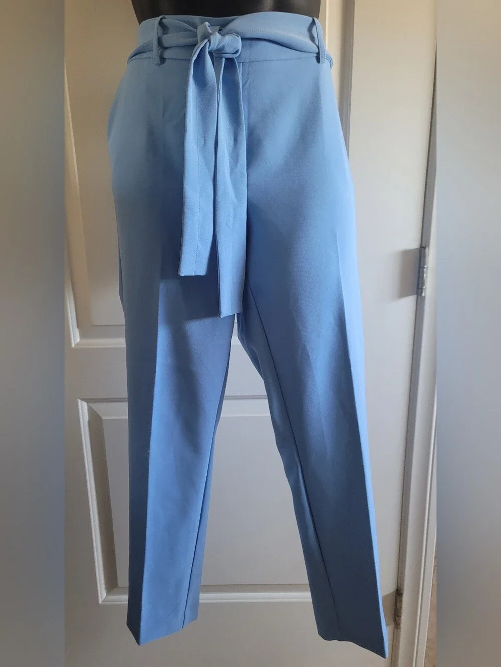 Straight-Leg Tie-Waist Pants in Light Blue